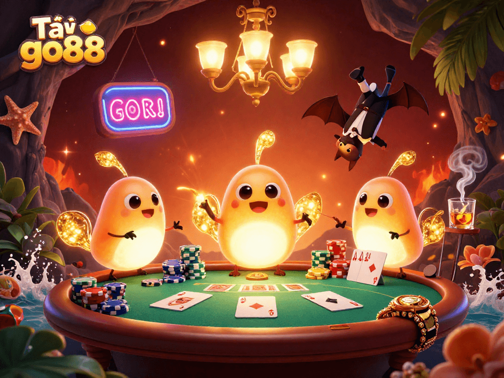 Engage with the thrilling Tải go88 experience in a vibrant, illuminated cave casino scene.