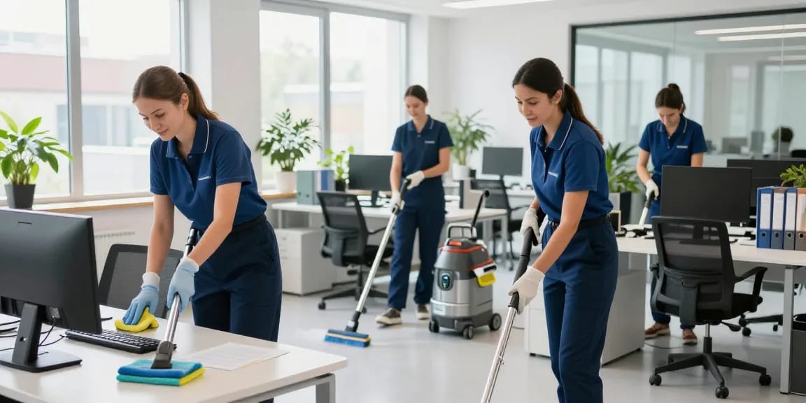 Effective unterhaltsreinigung solothurn by a professional cleaning team in a bright, modern office.