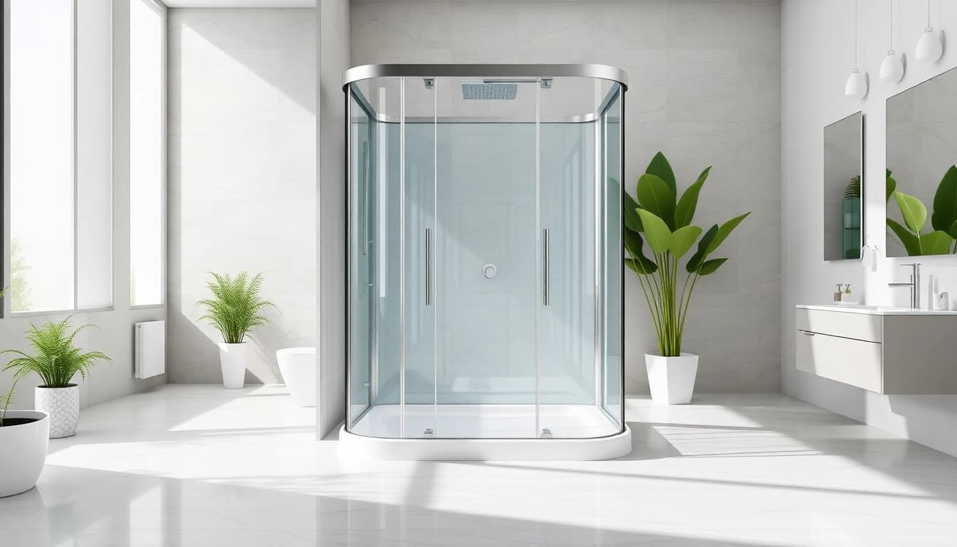 Erleben Sie die Eleganz der sonni Duschkabine 90x90 in einem modernen Badezimmer mit minimalistischen Akzenten.