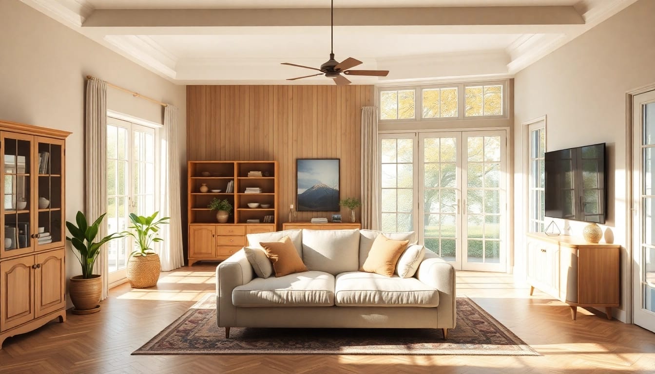 Raumgestaltung im Wohnzimmer mit harmonischen Farben und einladender Atmosphäre.