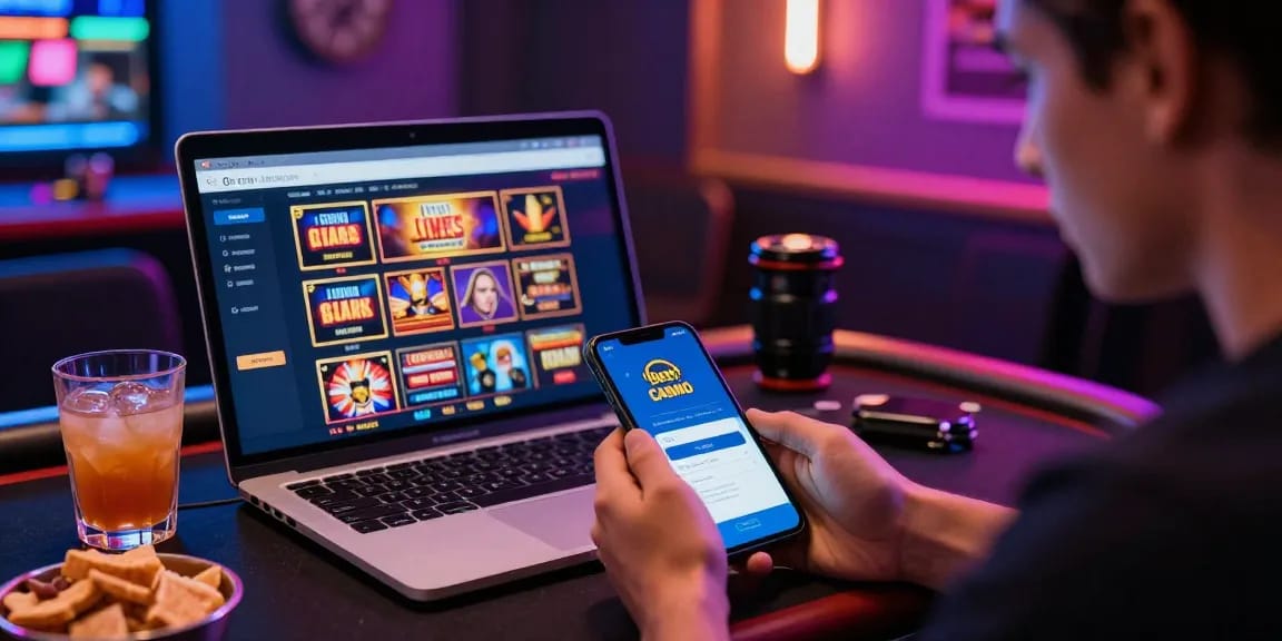 Beef Casino Login auf dem Smartphone, Spieler erlebt lebhafte Casino-Atmosphäre mit Boni und Spielen.