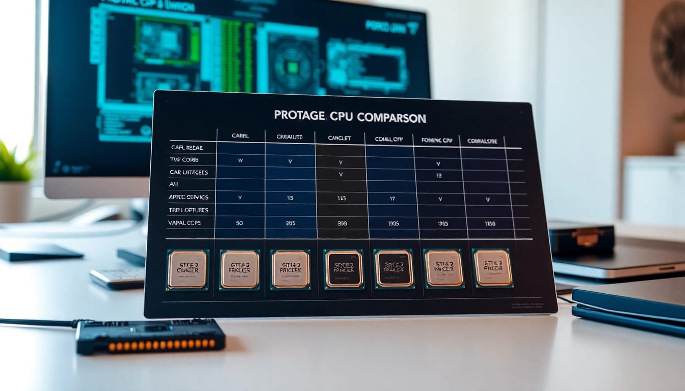 Prozessor Vergleich: Detaillierte Darstellung eines CPU-Vergleichs auf modernem Schreibtisch.