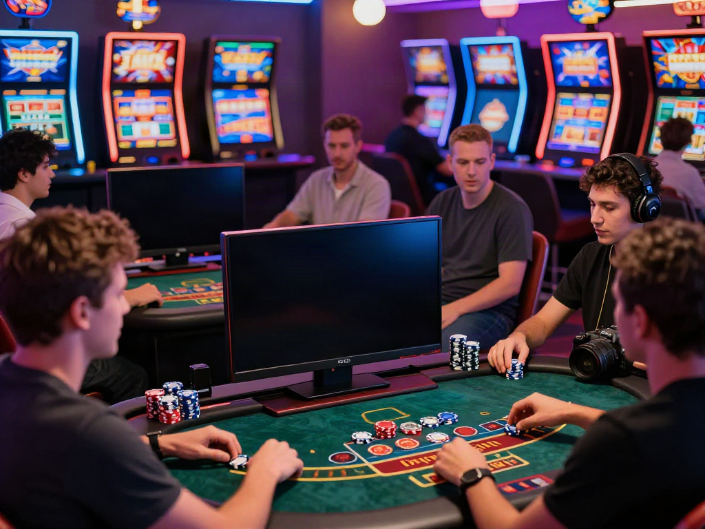 Xo88 online gaming scene with players enjoying Baccarat, Poker, and Slot Machines in a vibrant digital casino atmosphere.