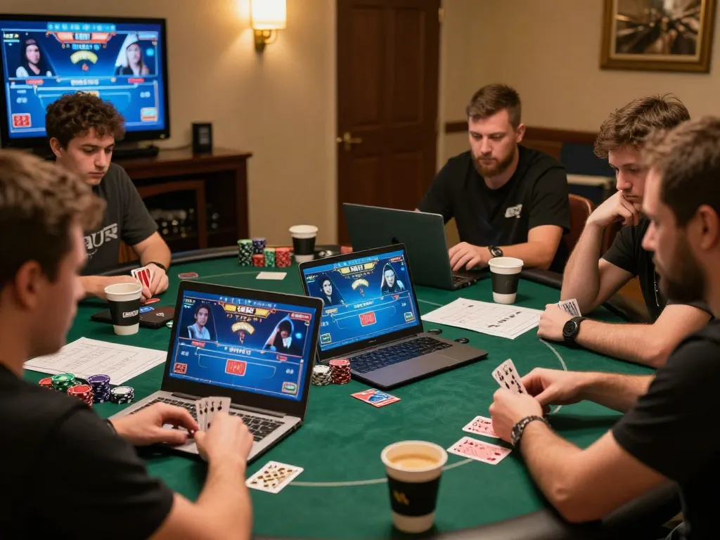 Online poker game at home with RR88, showcasing strategy and excitement among players.