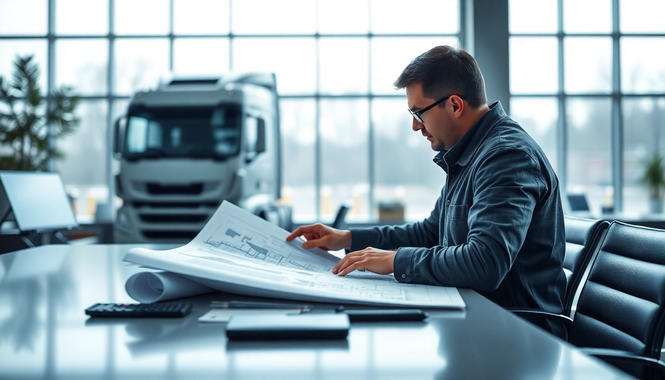 Lkw Gutachten Augsburg in modern office with technician reviewing documents.