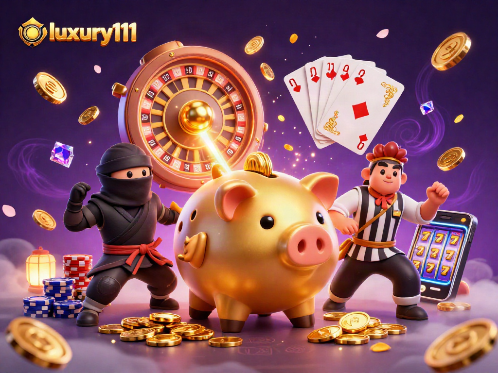 Experience luxury111 at its finest with golden casino elements and vibrant characters in action.
