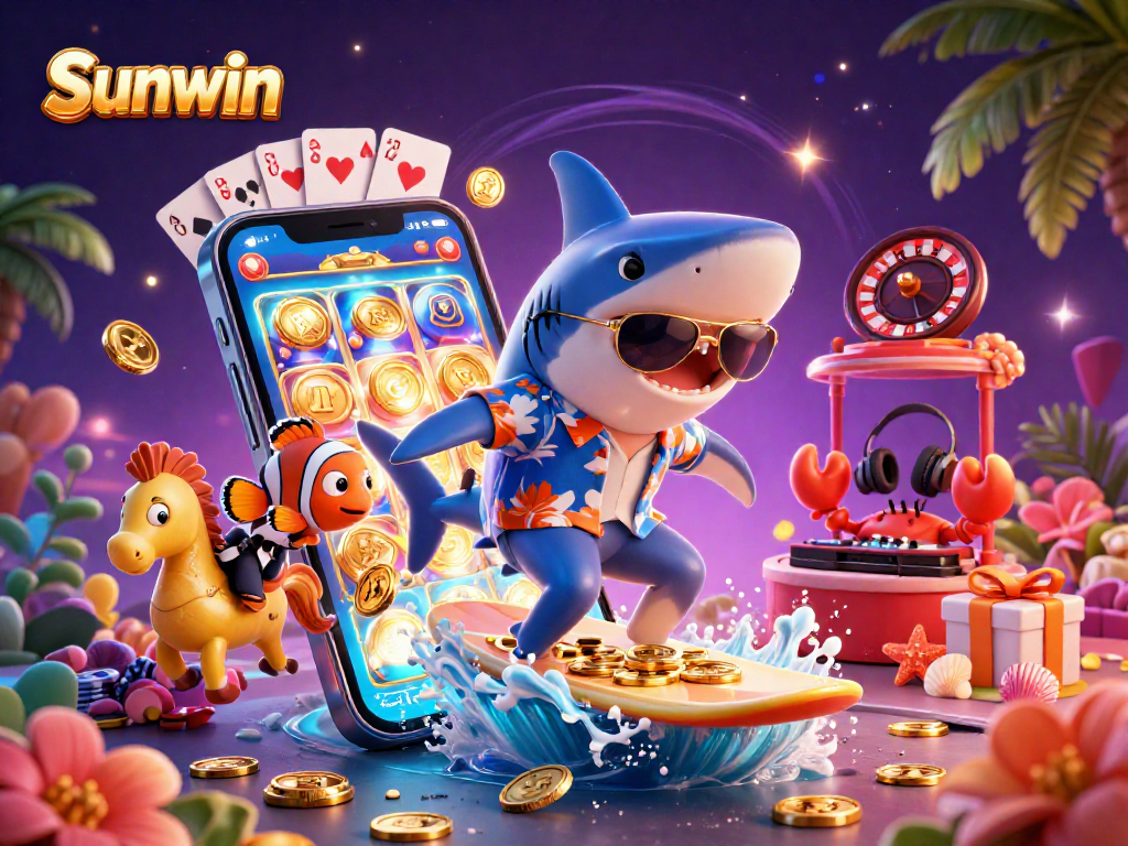 Experience thrilling gaming action at Sunwin with vibrant characters and dynamic casino elements.