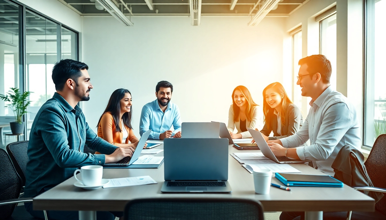 GmbH gründen Schweiz: Unternehmer im modernen Büro, die Ideen austauschen.