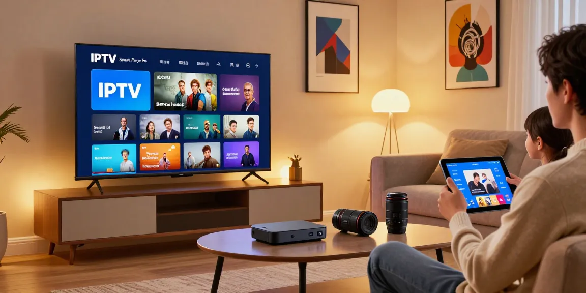 Der iptv smart player pro in einem modernen Wohnzimmer, wo Nutzer Inhalte streamen und genießen.