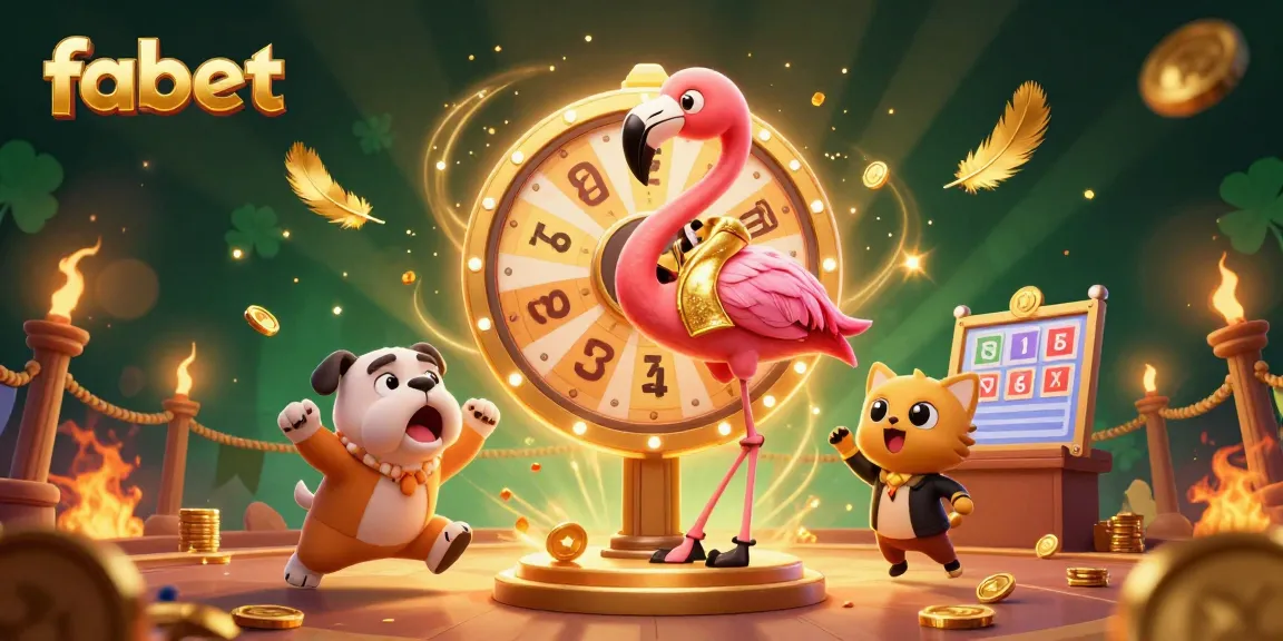 Engage in a thrilling gambling experience with fabet's vibrant prize wheel and exciting characters.