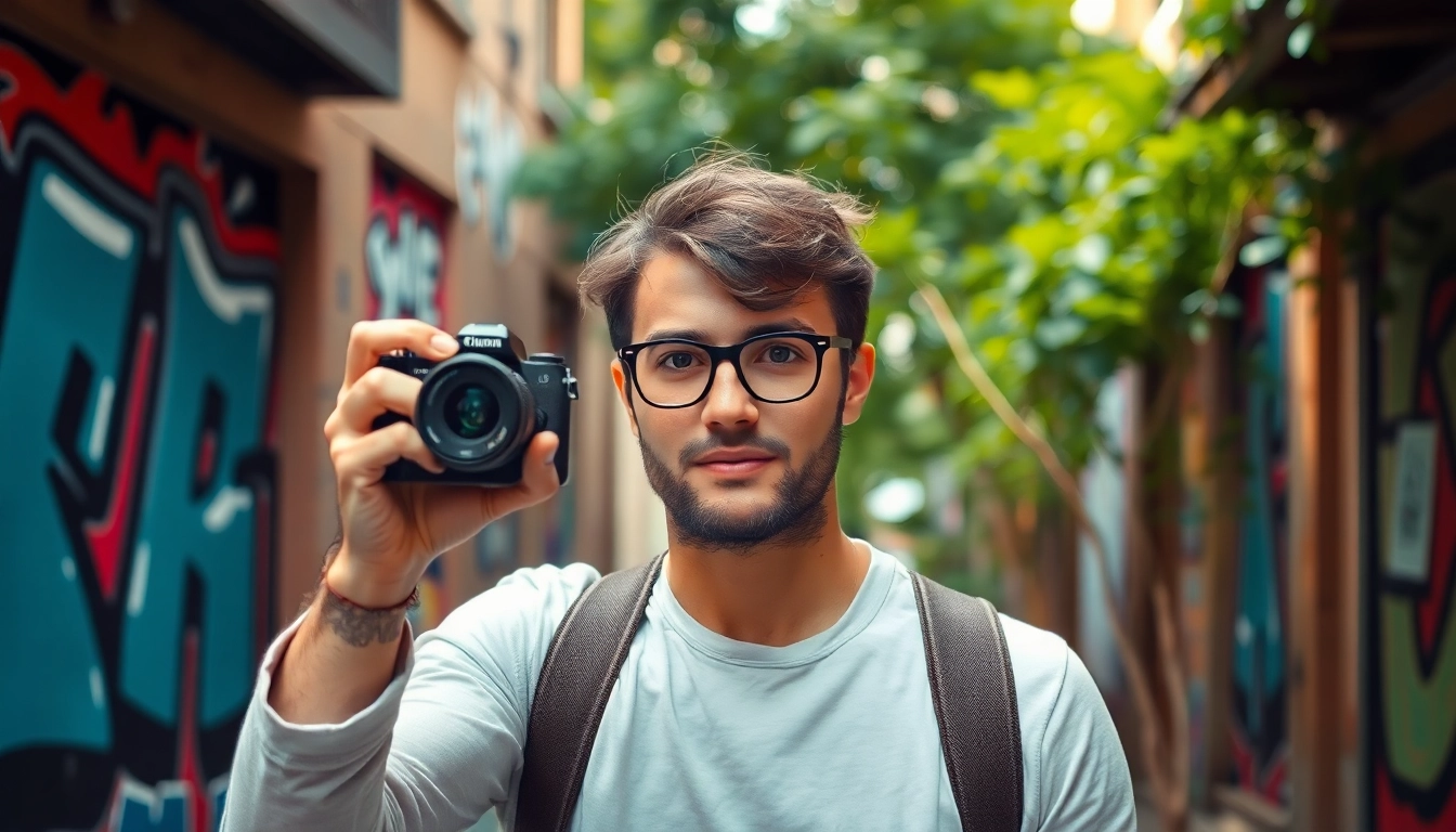 Fotograf für Tinder München, professioneller Fotograf bei der Arbeit in einer urbanen Kulisse.