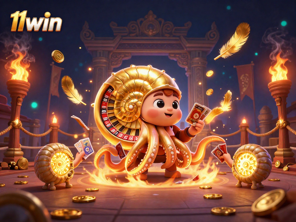 Engage with 11win's thrilling casino experience featuring an ancient nautilus as a roulette wheel.