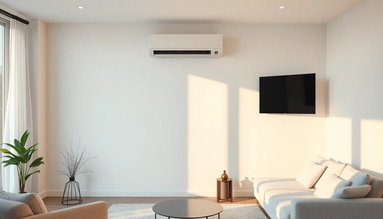 Klimaanlage kaufen: Modernes Wohnzimmer mit eleganter Klimaanlage für optimale Raumbedingungen.