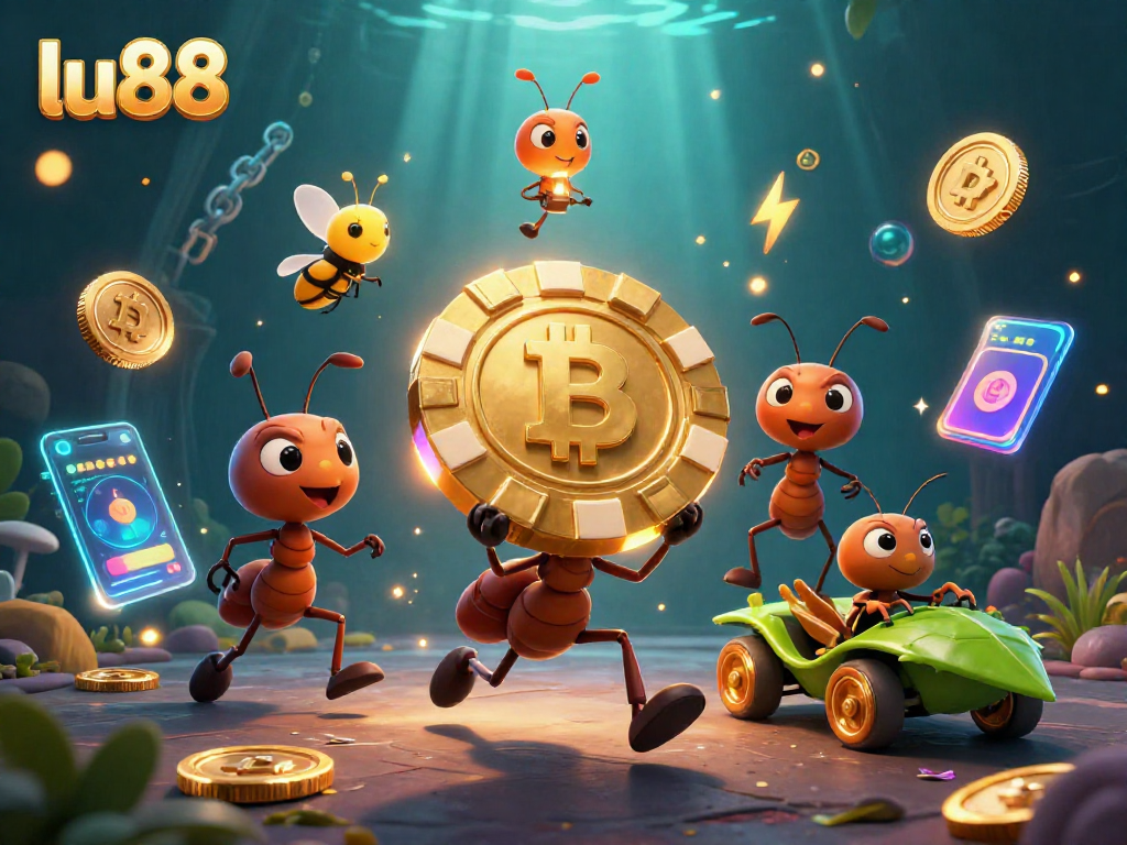 Experience thrilling adventures with lu88 as ants conduct a heist with a golden poker chip.