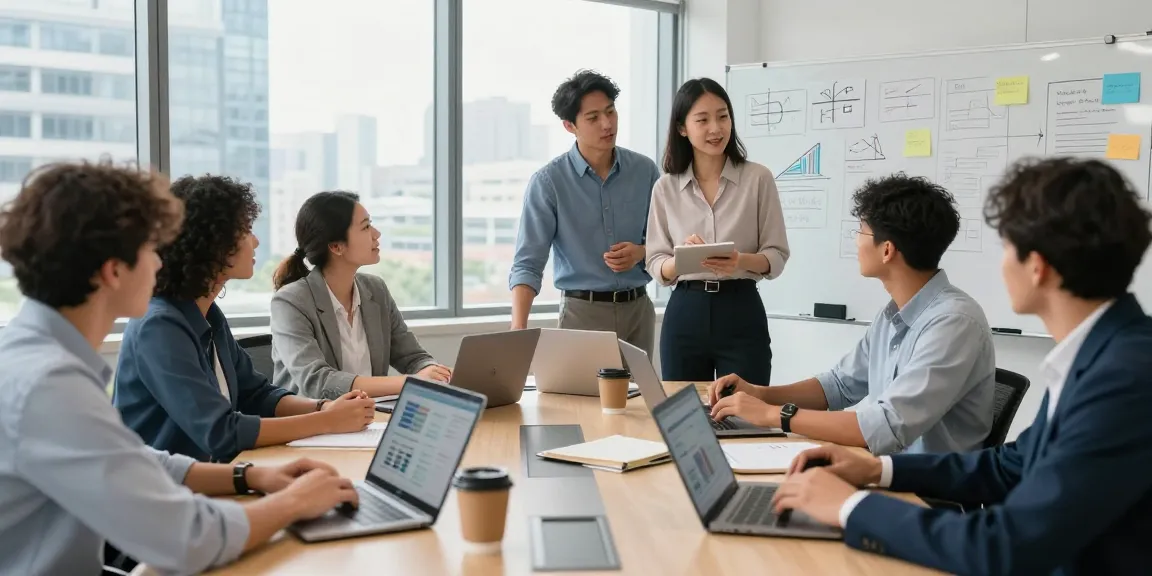 Interaktive Sitzung zur Feedback Kultur Arbeit in modernem Büroraum mit professionellem Team.