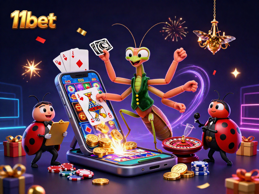 Engage in thrilling gaming at 11bet with vibrant slots, casino games, and celebratory elements all around