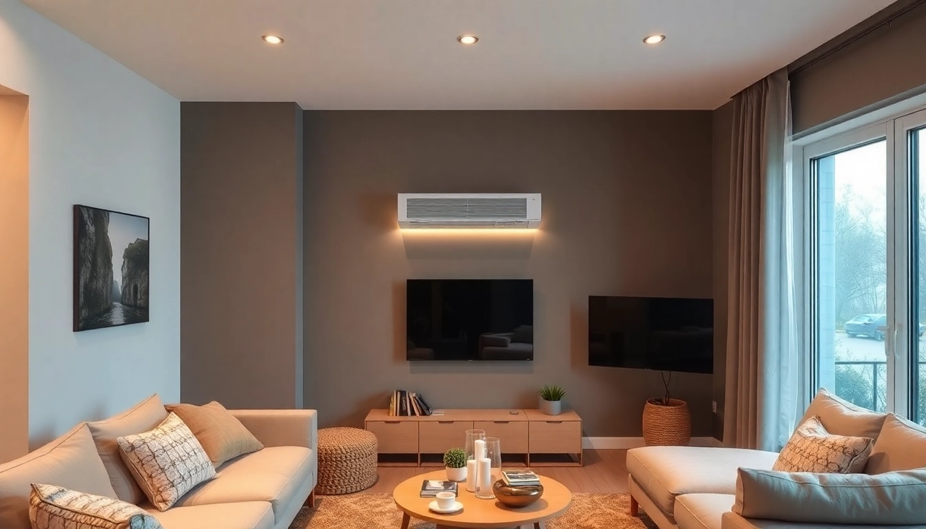 Klimaanlagen kaufen: Elegante Klimaanlage in einem modernen Wohnbereich mit natürlichem Licht und stilvollem Design.