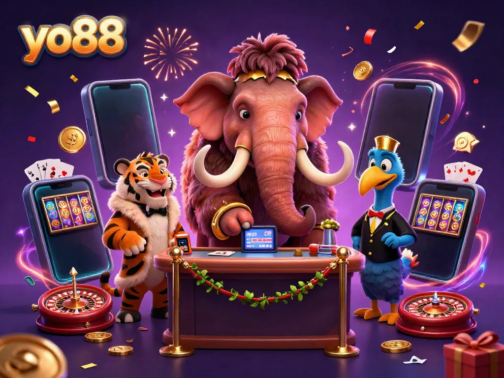 Experience thrilling gaming at yo88 with vibrant characters and rich casino elements in a festive atmosphere.