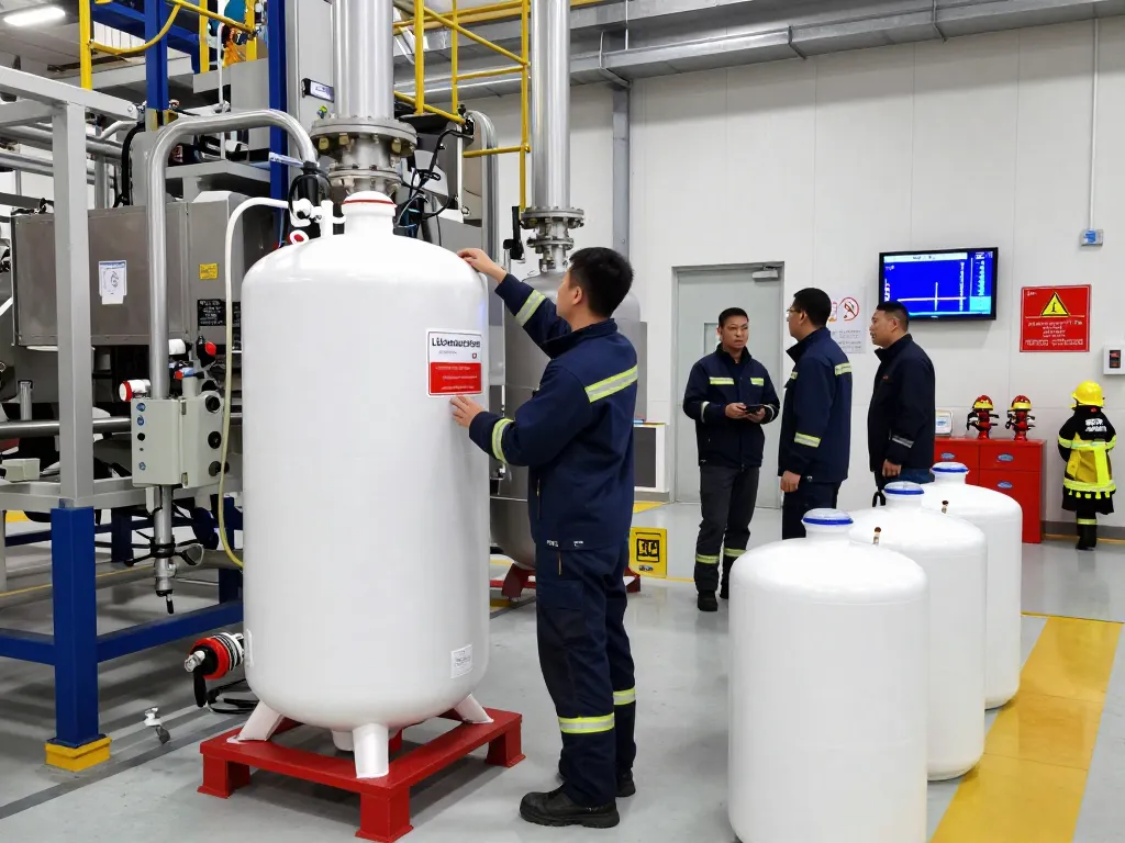 Löschwasserzisterne für Produktionsbetrieb in einem modernen industriellen Umfeld hervorgehoben, mit Notwasserbehältern und Sicherheitsmerkmalen für eine Produktionsanlage.