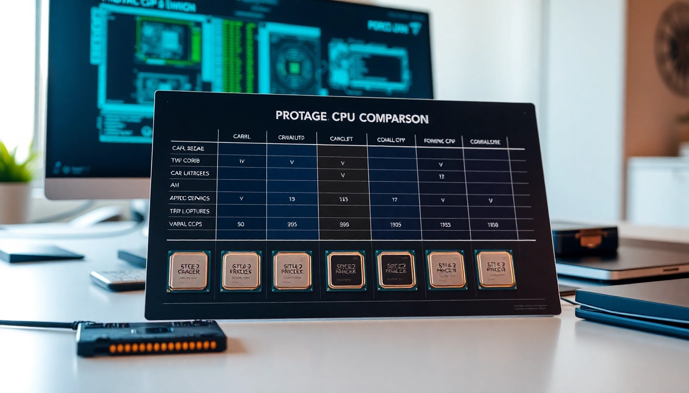 Prozessor Vergleich: Detaillierte Darstellung eines CPU-Vergleichs auf modernem Schreibtisch.