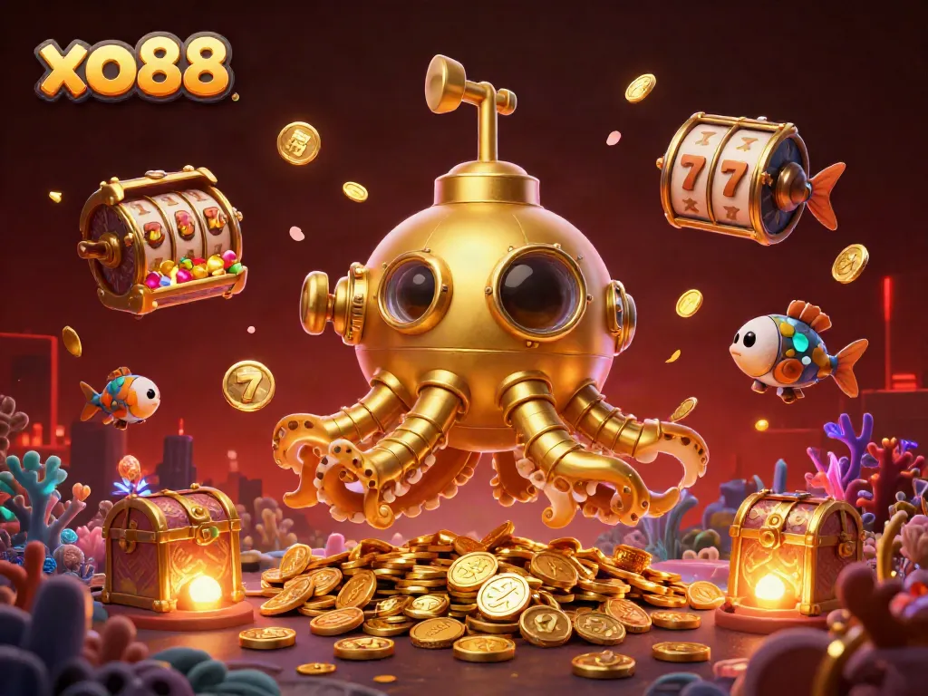 Win big at xo88 with thrilling slots and golden surprises in this vibrant casino illustration.