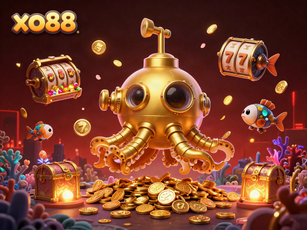 Win big at xo88 with thrilling slots and golden surprises in this vibrant casino illustration.