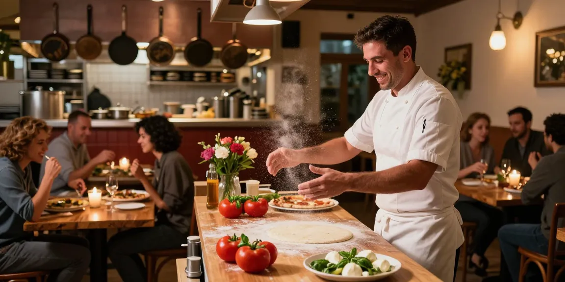 pg soft inspiration from a lively dining scene at Pizzeria Madera, showcasing chefs making authentic Italian pizza.