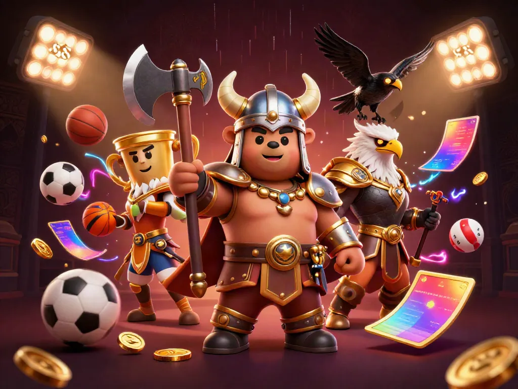 Engage in thrilling SV88 gaming with a Viking bear and Valkyrie eagle amid dynamic sports elements.
