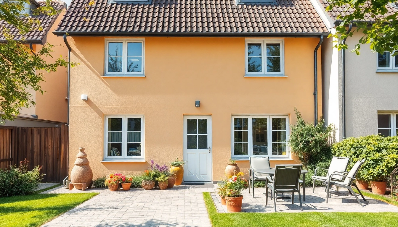 Hausrenovierung zeigt ein stilvolles, neu renoviertes Wohnhaus mit frischer Farbe und einladendem Garten.