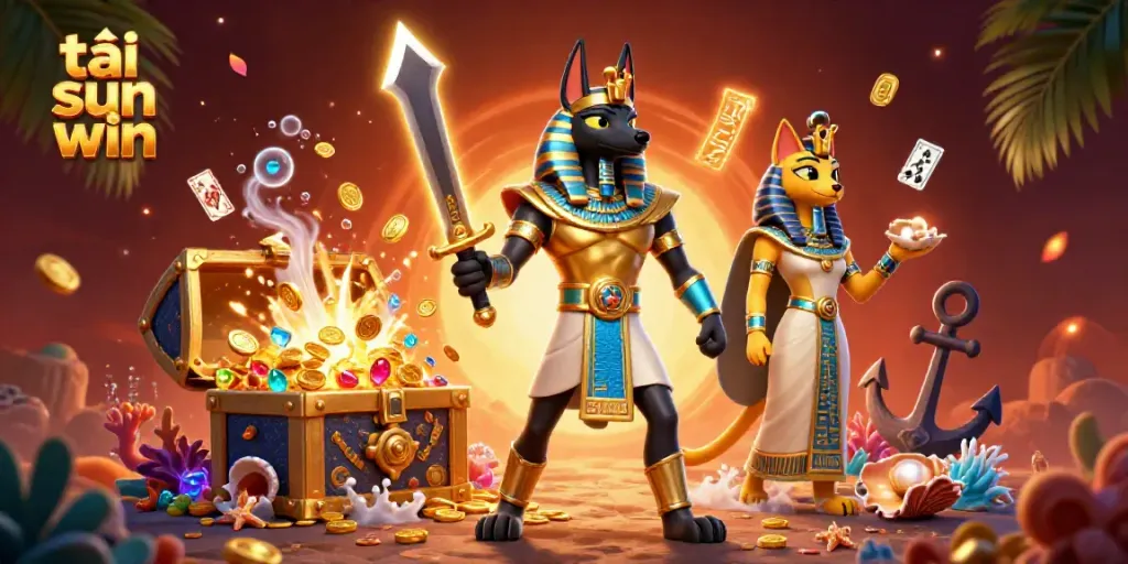 Experience thrilling gaming action with tải sun win in a vibrant ancient Egyptian scene.