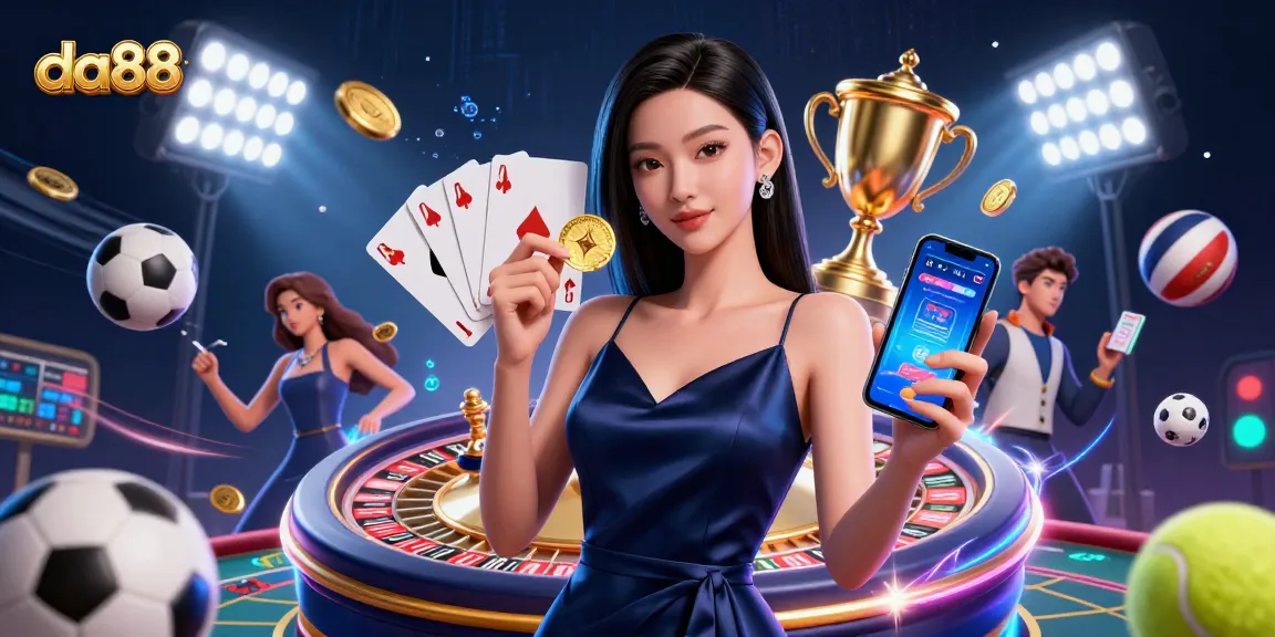 Experience thrilling sports betting at da88 with an Asian woman showcasing casino gameplay innovation.