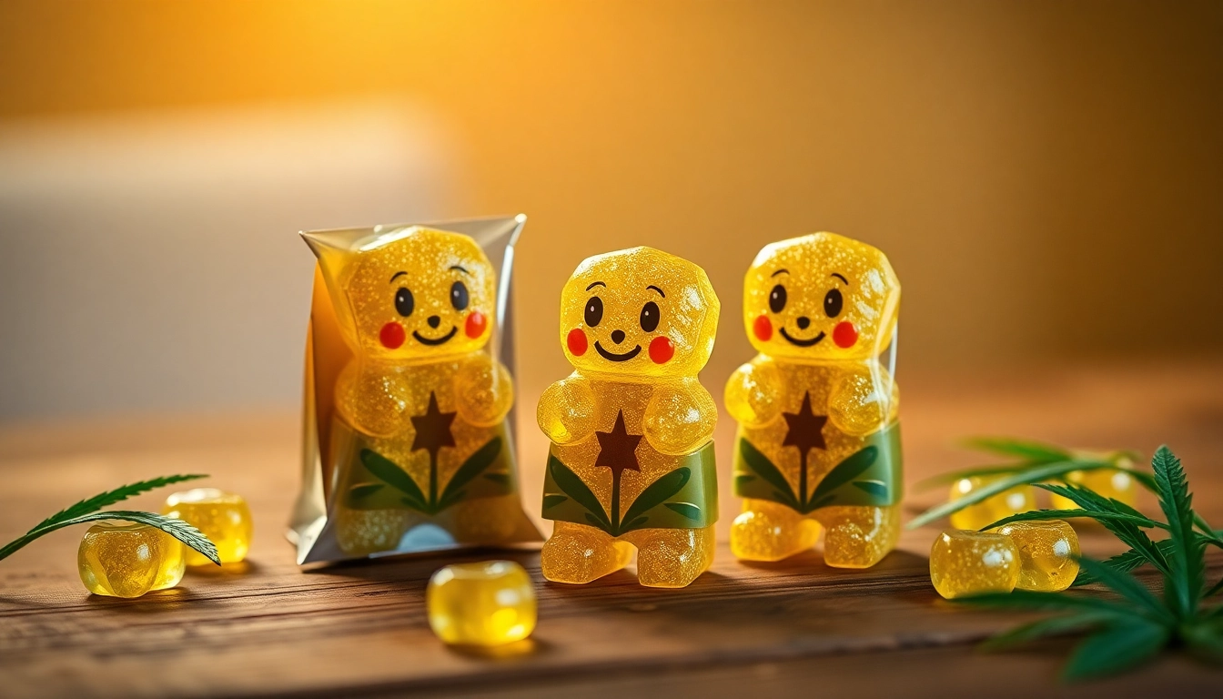Genießen Sie die leckeren Cannabis Gummibärchen in bunten Farben, die attraktiv präsentiert werden.