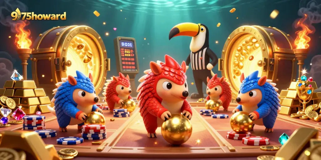 Experience thrilling gameplay at 975howard, featuring rival pangolins in a vibrant casino scene.