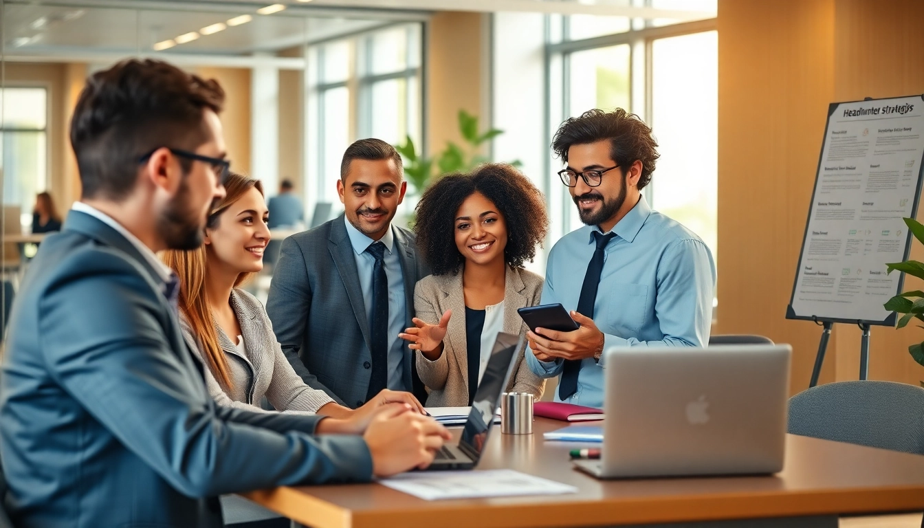 Dynamic interaction among professionals at a Headhunter Agentur, showcasing talent recruitment.