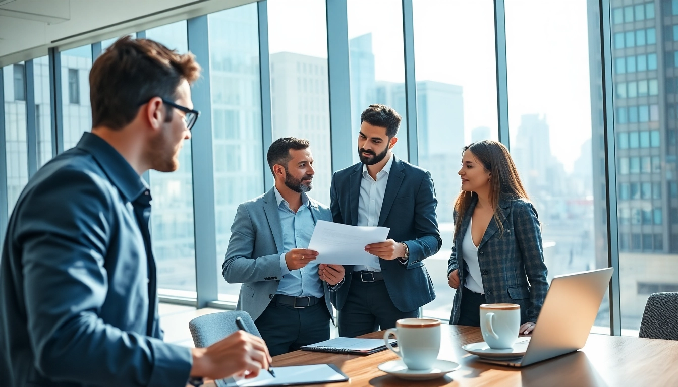 Headhunter Ingenieure beraten in modernem Büro über Karrierechancen und Vertragsdetails.