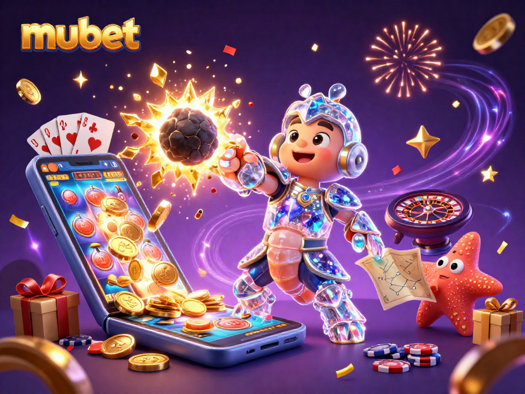 Experience thrilling gameplay with mubet, featuring vibrant casino elements and cartoon characters in a cosmic adventure.