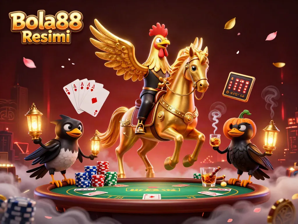 Engage in thrilling gaming action with Bola88 Resmi at a vibrant midnight casino scene