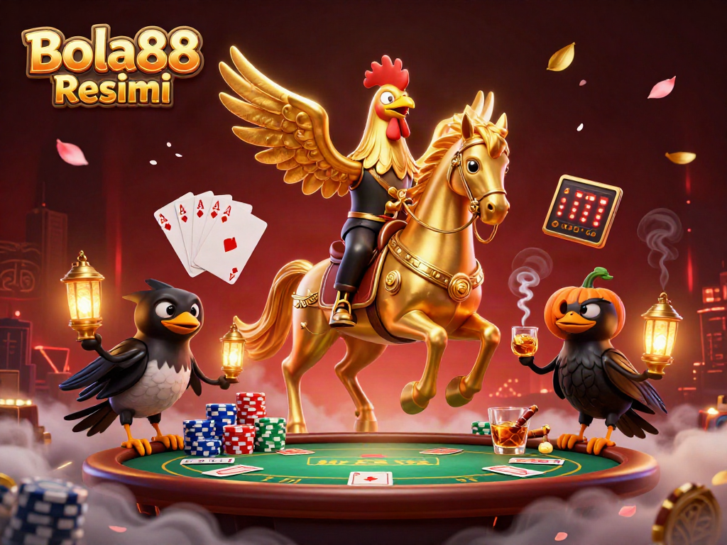 Engage in thrilling gaming action with Bola88 Resmi at a vibrant midnight casino scene