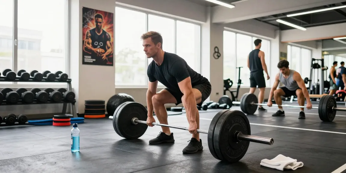 Anabolika Shop – Bodybuilder beim Deadlift-Training in moderner Fitnessumgebung mit motivierender Atmosphäre