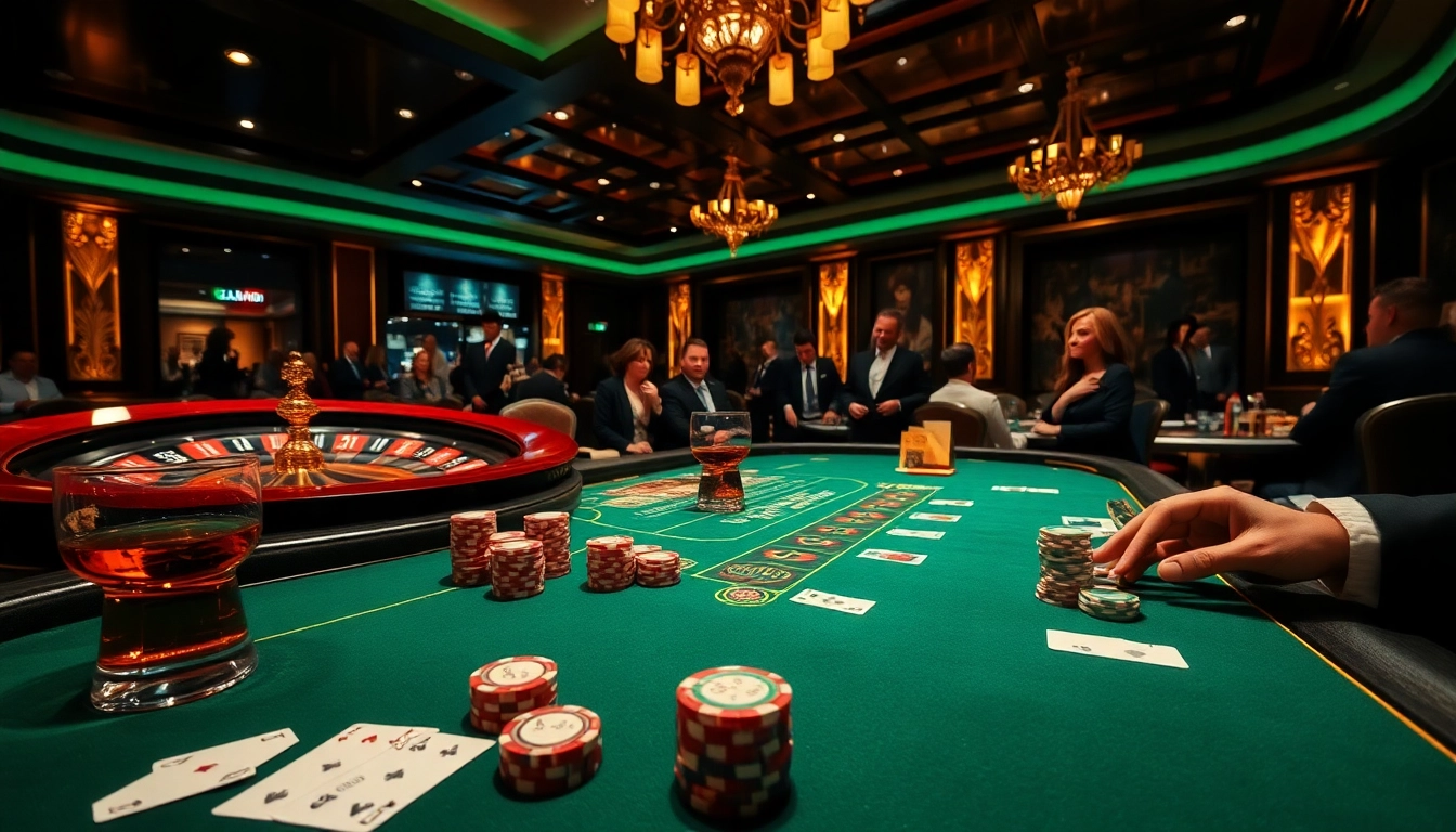 Engaging atmosphere of a casino with a Plagiat Tester theme, featuring poker gameplay and stylish decor.
