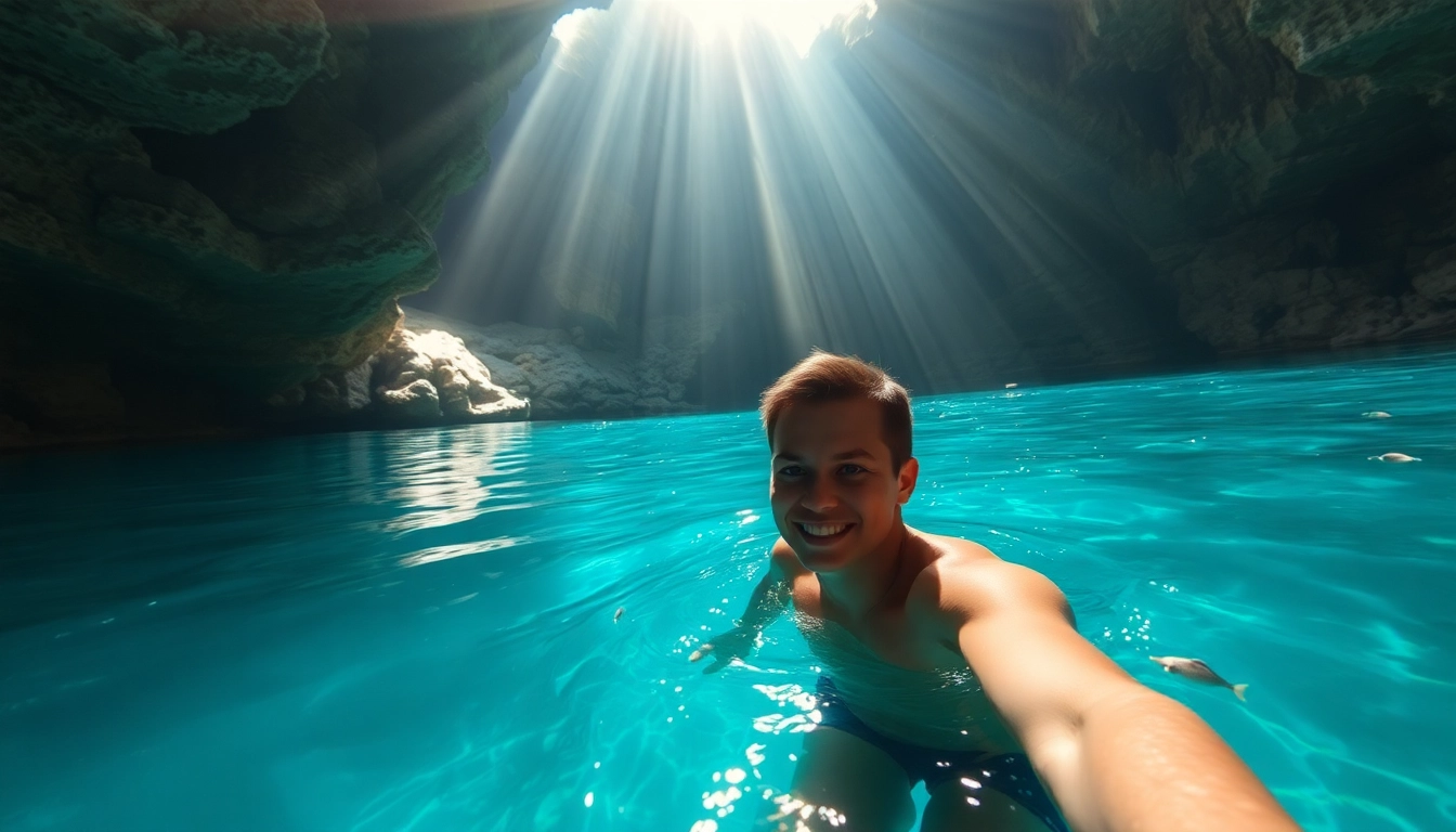 Tauchen Cenotes: Ein Taucher erkundet faszinierende, kristallklare Wasserhöhlen in Mexikos Cenoten.