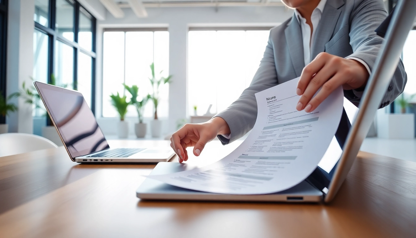 Personalberater analysiert Lebensläufe in einem modernen Büro.