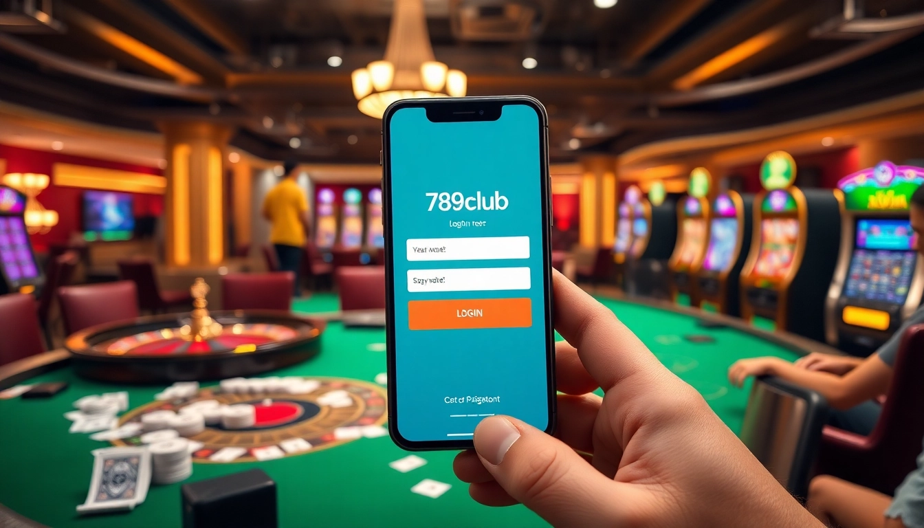 Engaging players logging into 789club through their mobile devices in an elegant casino atmosphere.