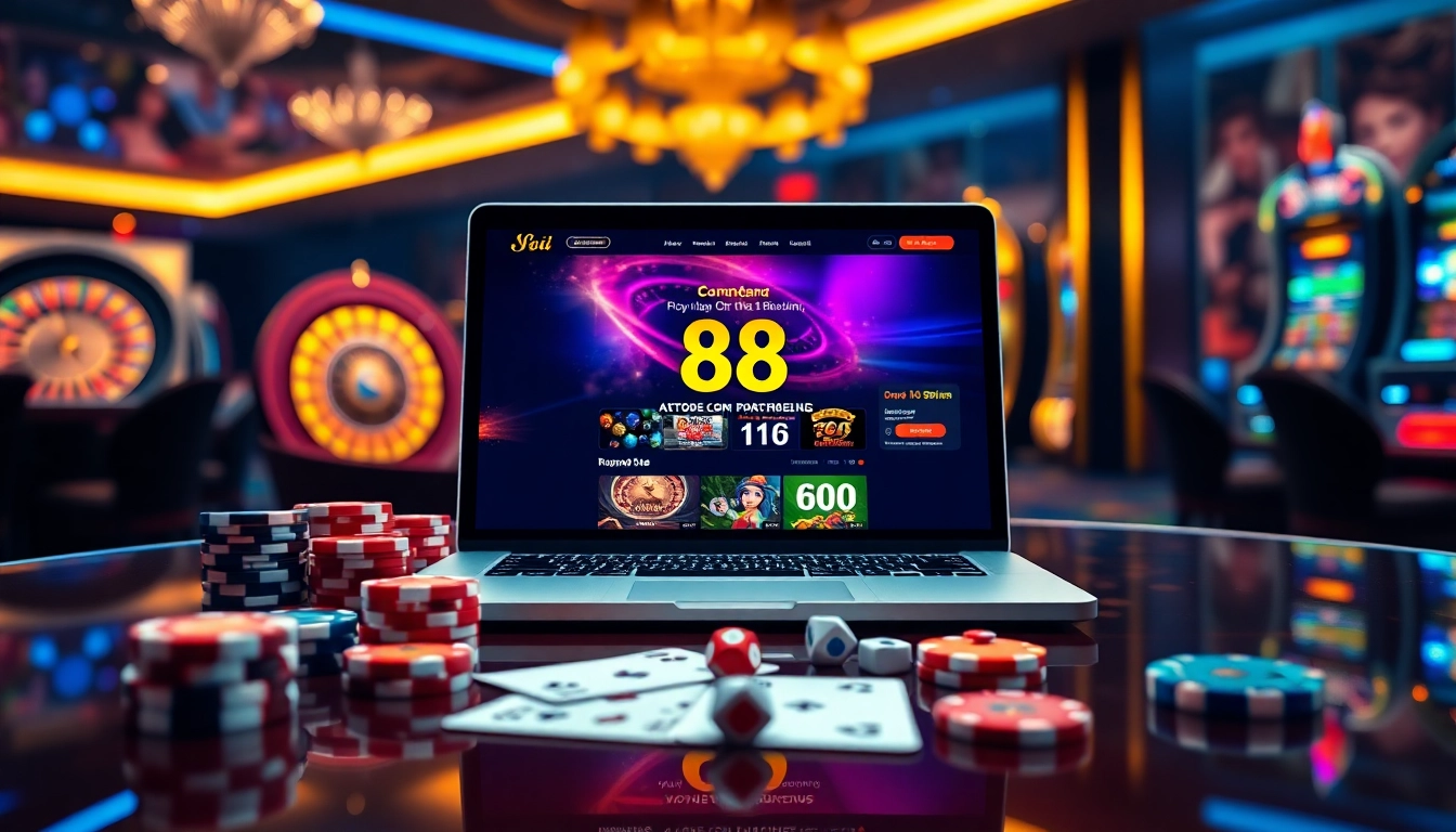 Experience 88i đăng nhập on a vibrant online casino interface with poker chips and cards.