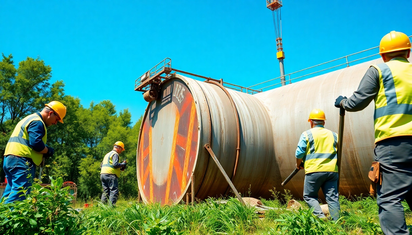 Öltank-Stillegung durch Fachleute an einem sicheren Standort mit Sicherheitsausrüstung.