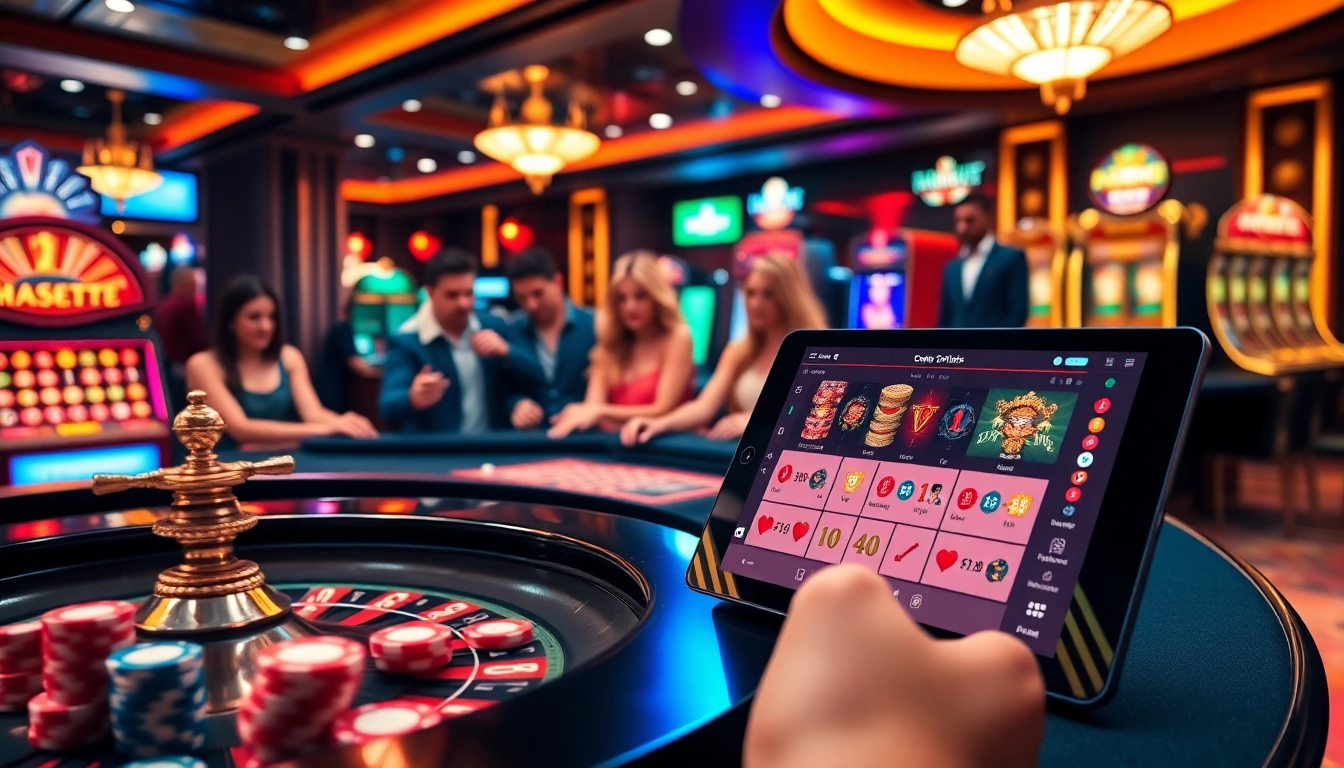 Cazinouri online Germania prezintă o scenă captivantă de casino cu jetoane de poker și o masă de ruletă.