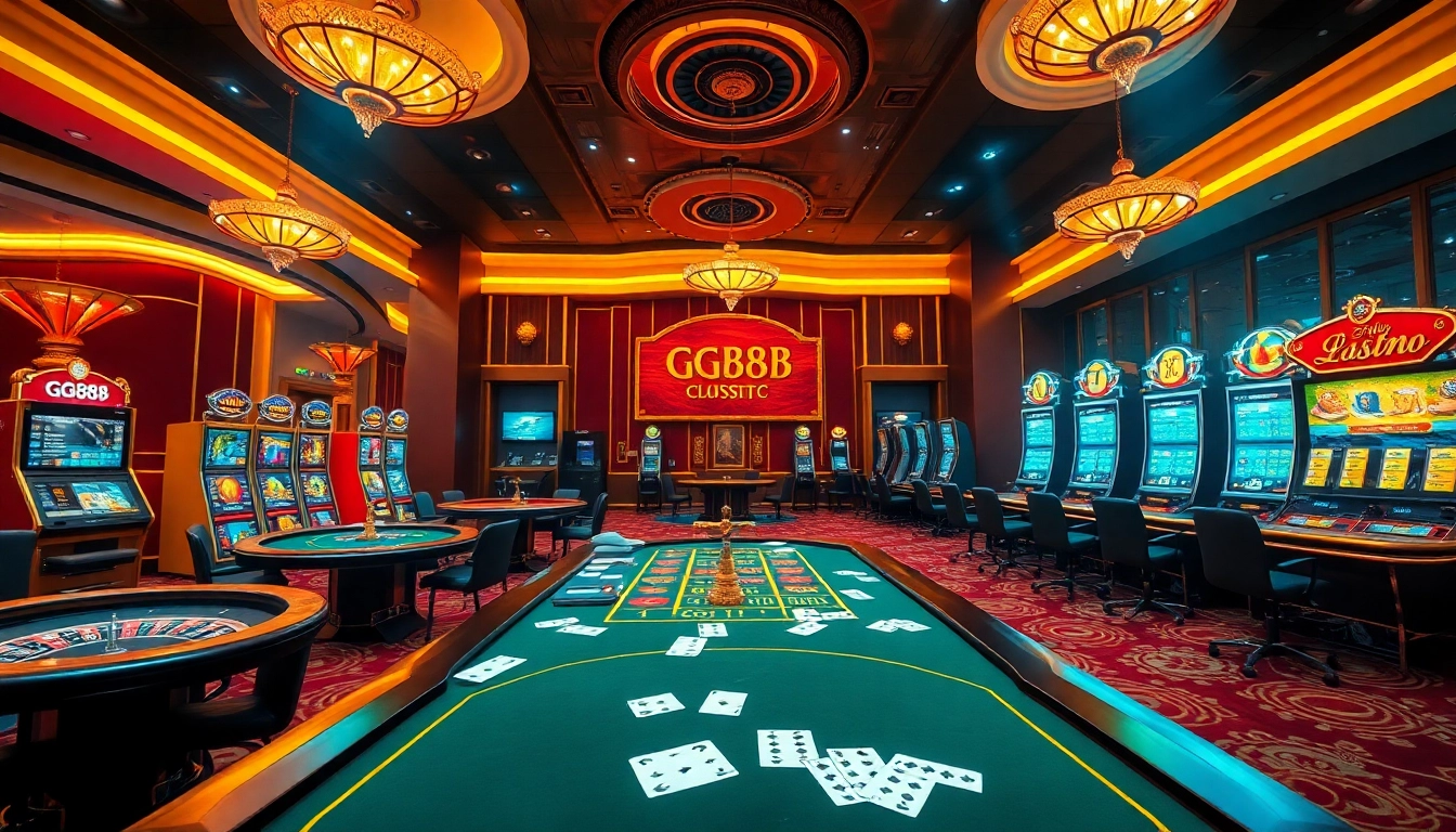 Experience the thrill of online gambling at GG88, featuring vibrant slot machines and a classic roulette wheel.