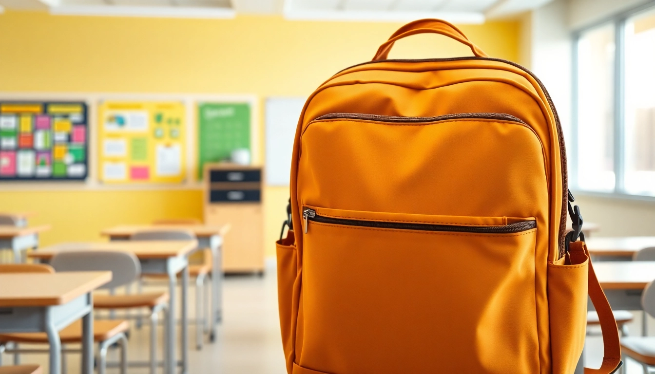 Präsentation der Handytasche Klassenzimmer in einem einladenden Klassenraum mit modernen Designelementen.