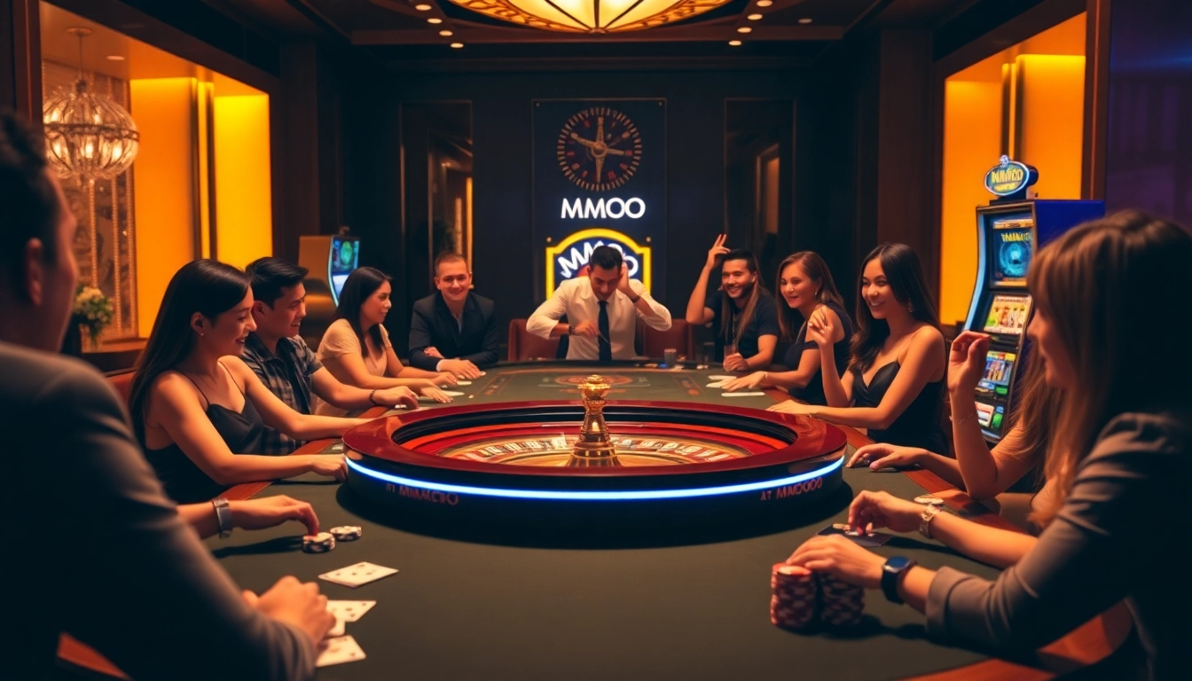 MMOO gaming table with players enjoying casino activities in an exciting atmosphere.