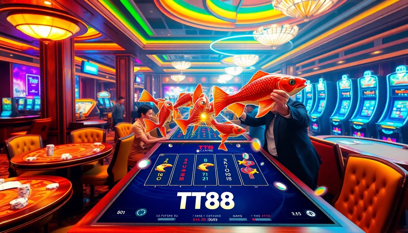 TT88 bắn cá game showcases thrilling action with animated fish and vibrant casino elements.